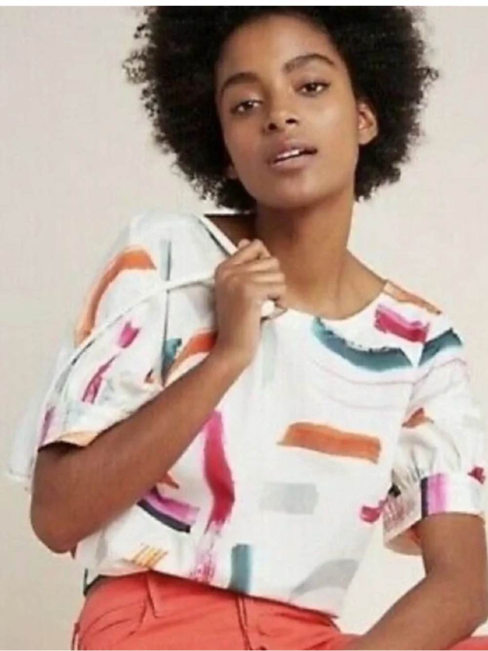 Anthropologie Aimee Clarke Brushstroke Blouse Ivory Pink